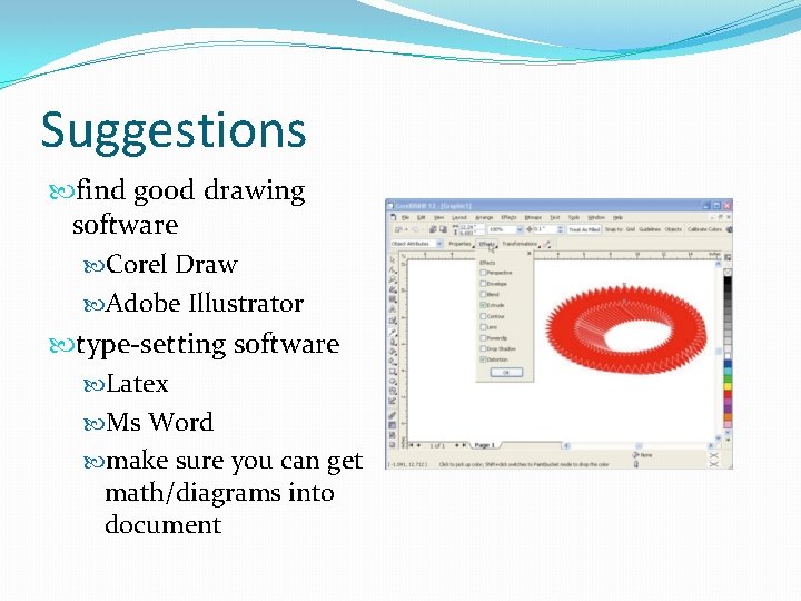 Suggestions find good drawing software Corel Draw Adobe Illustrator type-setting software Latex Ms Word