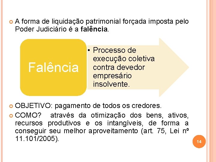  A forma de liquidação patrimonial forçada imposta pelo Poder Judiciário é a falência.