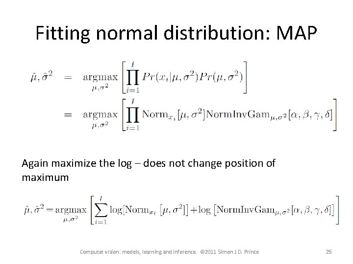 Fitting normal distribution: MAP Again maximize the log – does not change position of