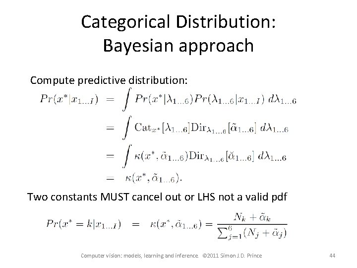 Categorical Distribution: Bayesian approach Compute predictive distribution: Two constants MUST cancel out or LHS