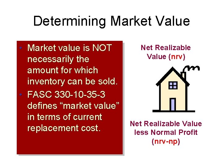 Determining Market Value • Market value is NOT necessarily the amount for which inventory