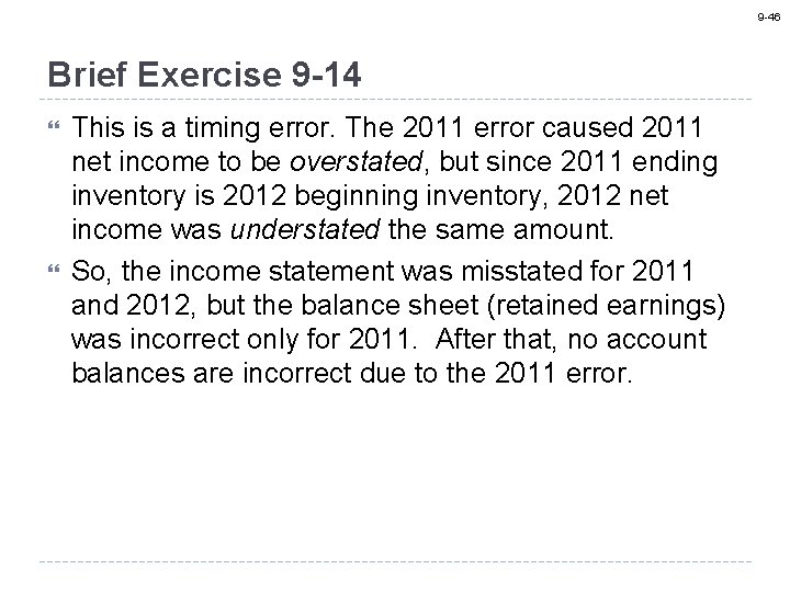 9 -46 Brief Exercise 9 -14 This is a timing error. The 2011 error