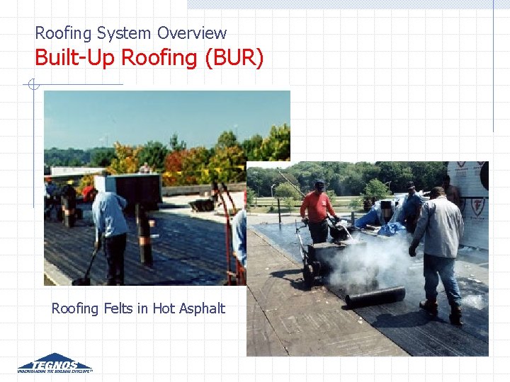 Roofing System Overview Built-Up Roofing (BUR) Roofing Felts in Hot Asphalt Roofing System Overview Built-Up Roofing (BUR) Roofing Felts in Hot Asphalt