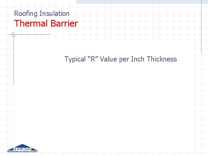 Roofing Insulation Thermal Barrier Typical “R” Value per Inch Thickness Roofing Insulation Thermal Barrier Typical “R” Value per Inch Thickness