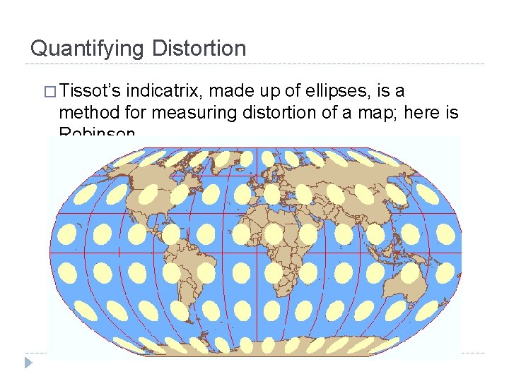 Quantifying Distortion � Tissot’s indicatrix, made up of ellipses, is a method for measuring Quantifying Distortion � Tissot’s indicatrix, made up of ellipses, is a method for measuring
