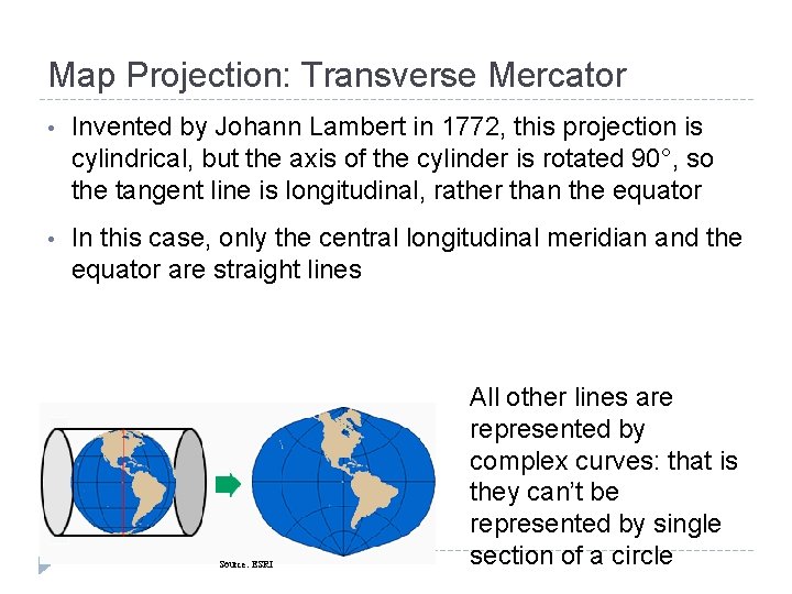 Map Projection: Transverse Mercator • Invented by Johann Lambert in 1772, this projection is Map Projection: Transverse Mercator • Invented by Johann Lambert in 1772, this projection is