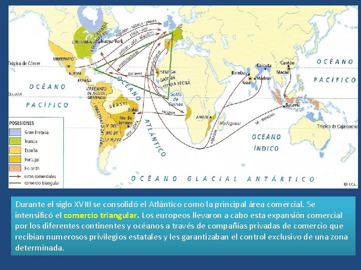 Durante el siglo XVIII se consolidó el Atlántico como la principal área comercial. Se