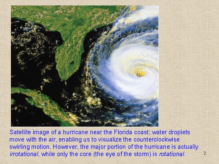 Satellite image of a hurricane near the Florida coast; water droplets move with the