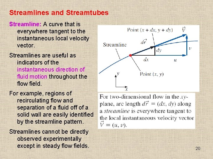 Streamlines and Streamtubes Streamline: A curve that is everywhere tangent to the instantaneous local