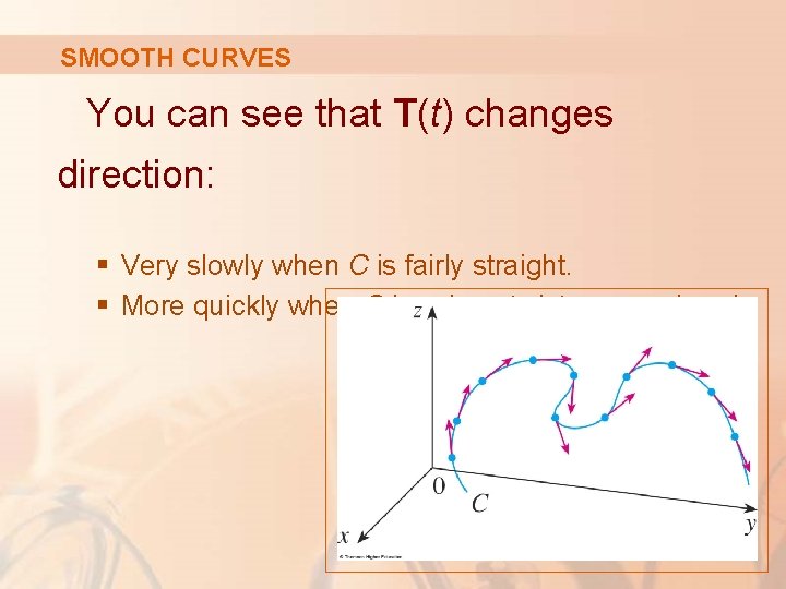 SMOOTH CURVES You can see that T(t) changes direction: § Very slowly when C