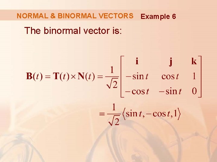 NORMAL & BINORMAL VECTORS Example 6 The binormal vector is: 