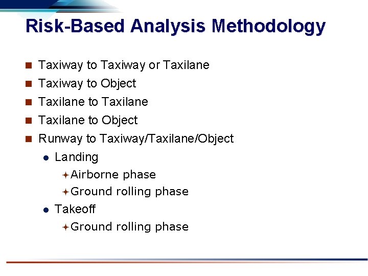 Risk-Based Analysis Methodology Taxiway to Taxiway or Taxilane n Taxiway to Object n n