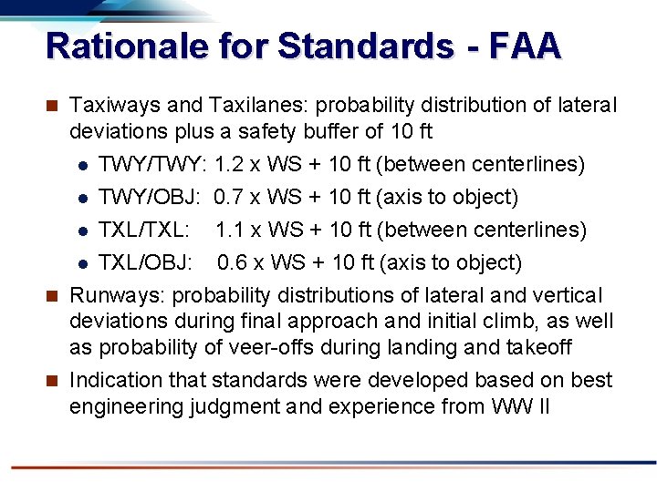 Rationale for Standards - FAA Taxiways and Taxilanes: probability distribution of lateral deviations plus