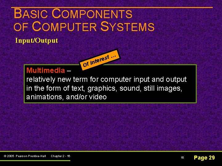 BASIC COMPONENTS OF COMPUTER SYSTEMS Input/Output est r e t n … Of i BASIC COMPONENTS OF COMPUTER SYSTEMS Input/Output est r e t n … Of i