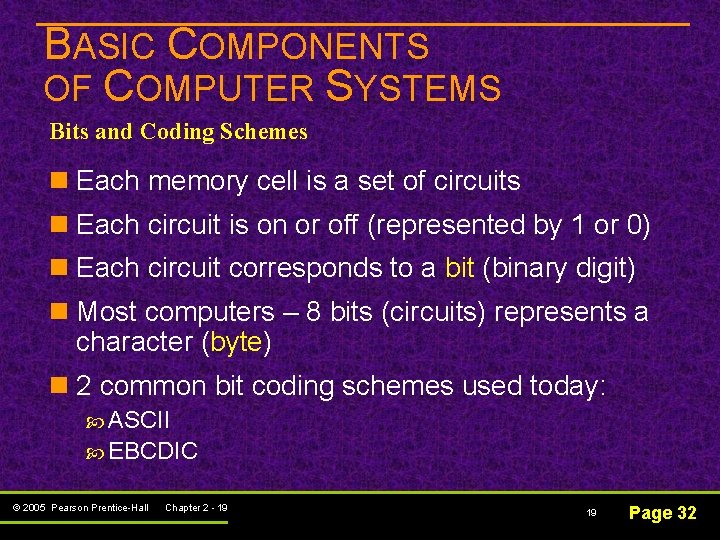 BASIC COMPONENTS OF COMPUTER SYSTEMS Bits and Coding Schemes n Each memory cell is BASIC COMPONENTS OF COMPUTER SYSTEMS Bits and Coding Schemes n Each memory cell is