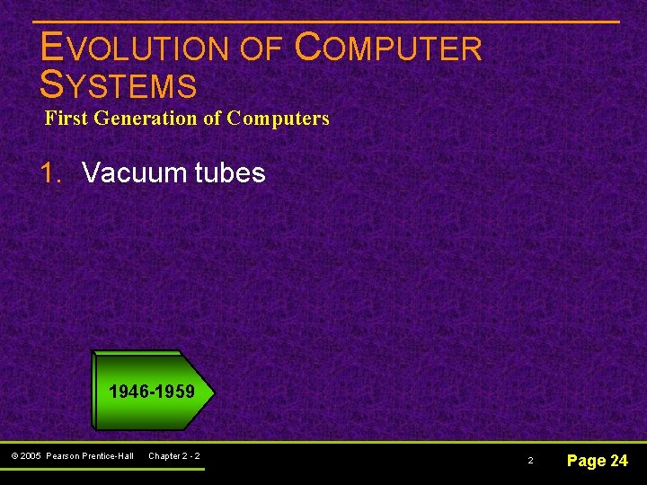 EVOLUTION OF COMPUTER SYSTEMS First Generation of Computers 1. Vacuum tubes 1946 -1959 © EVOLUTION OF COMPUTER SYSTEMS First Generation of Computers 1. Vacuum tubes 1946 -1959 ©
