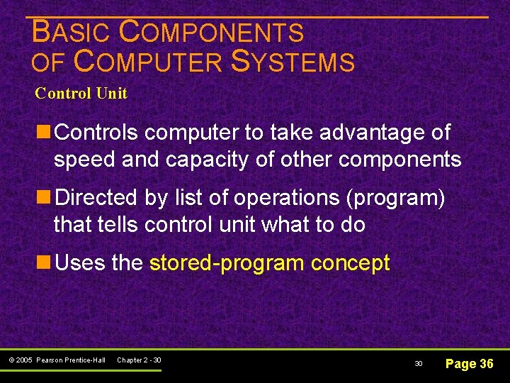 BASIC COMPONENTS OF COMPUTER SYSTEMS Control Unit n Controls computer to take advantage of BASIC COMPONENTS OF COMPUTER SYSTEMS Control Unit n Controls computer to take advantage of