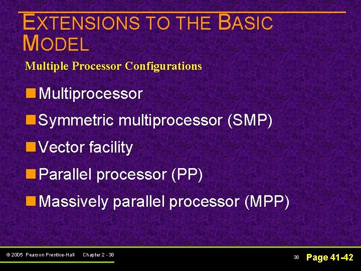 EXTENSIONS TO THE BASIC MODEL Multiple Processor Configurations n Multiprocessor n Symmetric multiprocessor (SMP) EXTENSIONS TO THE BASIC MODEL Multiple Processor Configurations n Multiprocessor n Symmetric multiprocessor (SMP)