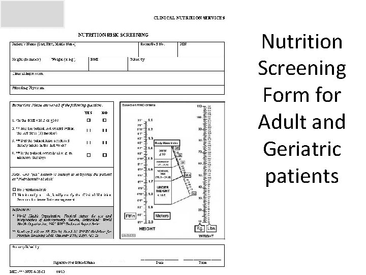 Nutrition Screening Form for Adult and Geriatric patients 