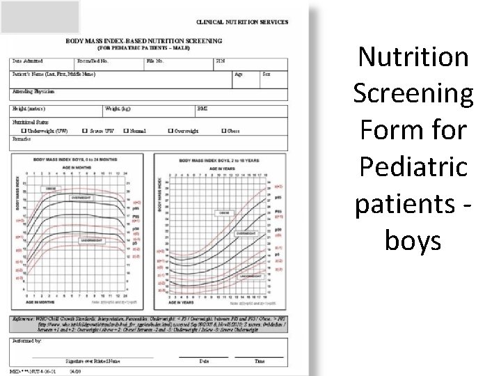 Nutrition Screening Form for Pediatric patients boys 