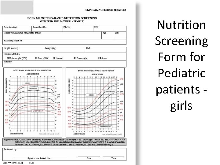 Nutrition Screening Form for Pediatric patients girls Nutrition Screening Form for Pediatric patients girls