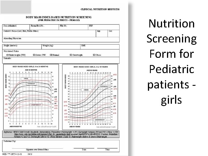 Nutrition Screening Form for Pediatric patients girls 