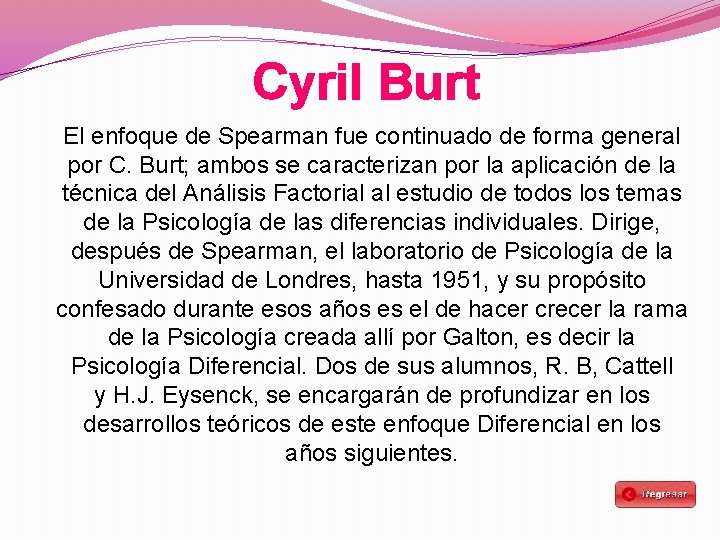 Cyril Burt El enfoque de Spearman fue continuado de forma general por C. Burt;