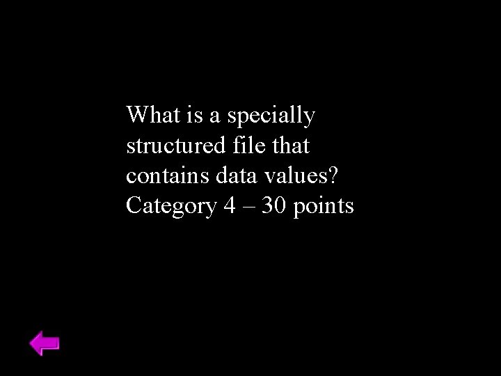 What is a specially structured file that contains data values? Category 4 – 30