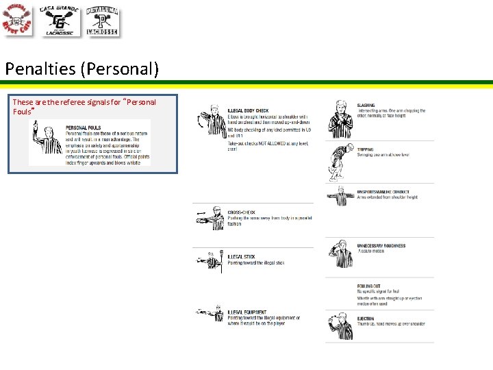 Penalties (Personal) These are the referee signals for “Personal Fouls” 