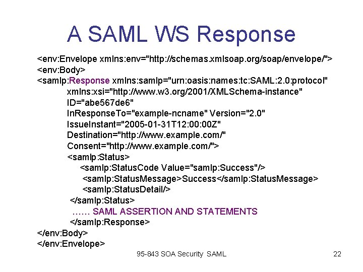 A SAML WS Response <env: Envelope xmlns: env="http: //schemas. xmlsoap. org/soap/envelope/"> <env: Body> <samlp: A SAML WS Response <env: Envelope xmlns: env="http: //schemas. xmlsoap. org/soap/envelope/"> <env: Body> <samlp: