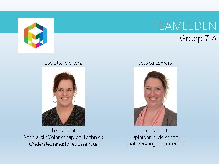 TEAMLEDEN GROEP 7 A Groep 7 A Liselotte Mertens Jessica Lamers Leerkracht Specialist Wetenschap TEAMLEDEN GROEP 7 A Groep 7 A Liselotte Mertens Jessica Lamers Leerkracht Specialist Wetenschap