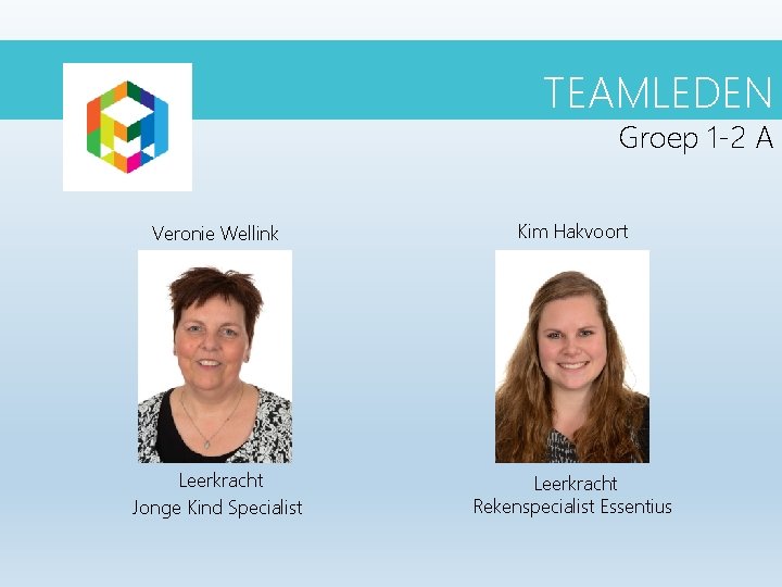 TEAMLEDEN Groep 1 -2 A Veronie Wellink Kim Hakvoort Leerkracht Jonge Kind Specialist Leerkracht TEAMLEDEN Groep 1 -2 A Veronie Wellink Kim Hakvoort Leerkracht Jonge Kind Specialist Leerkracht
