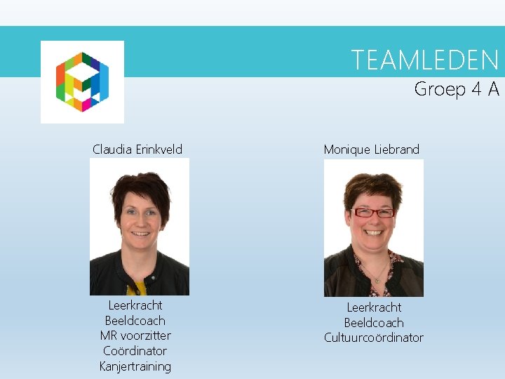 GROEP 4 A TEAMLEDEN Groep 4 A Claudia Erinkveld Monique Liebrand Leerkracht Beeldcoach MR GROEP 4 A TEAMLEDEN Groep 4 A Claudia Erinkveld Monique Liebrand Leerkracht Beeldcoach MR