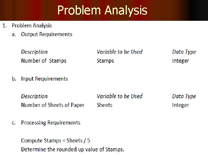 Problem Analysis 