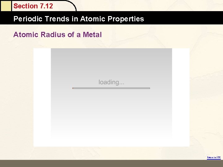 Section 7. 12 Periodic Trends in Atomic Properties Atomic Radius of a Metal Return