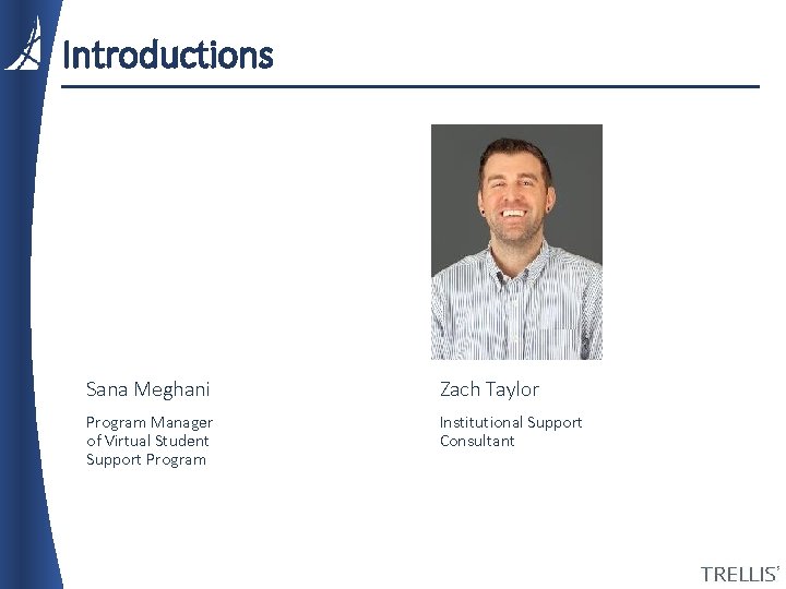 Introductions Sana Meghani Zach Taylor Program Manager of Virtual Student Support Program Institutional Support Introductions Sana Meghani Zach Taylor Program Manager of Virtual Student Support Program Institutional Support