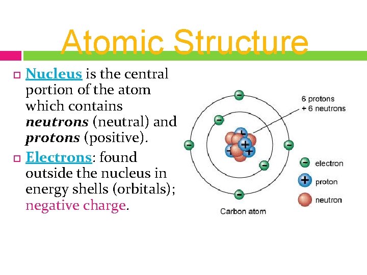 Atomic Structure Nucleus is the central portion of the atom which contains neutrons (neutral)
