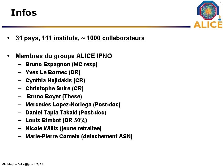 2 Infos • 31 pays, 111 instituts, ~ 1000 collaborateurs • Membres du groupe