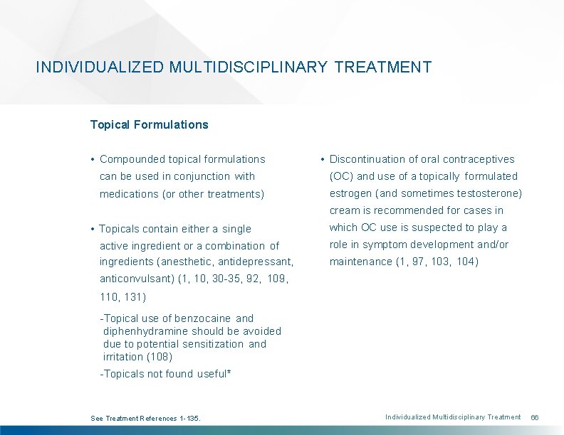 INDIVIDUALIZED MULTIDISCIPLINARY TREATMENT Topical Formulations • Compounded topical formulations • Discontinuation of oral contraceptives