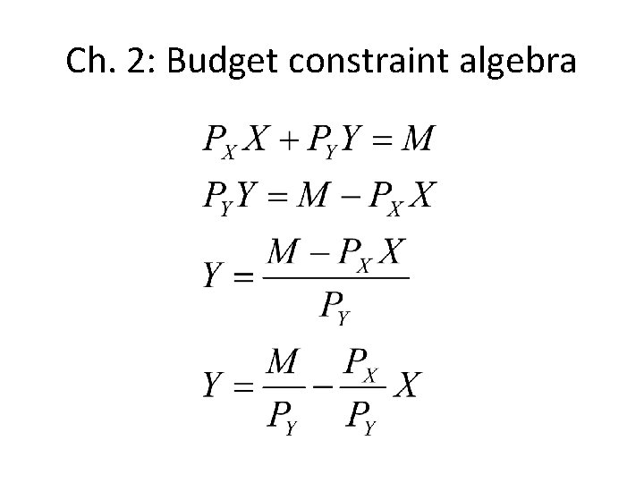 Ch. 2: Budget constraint algebra 