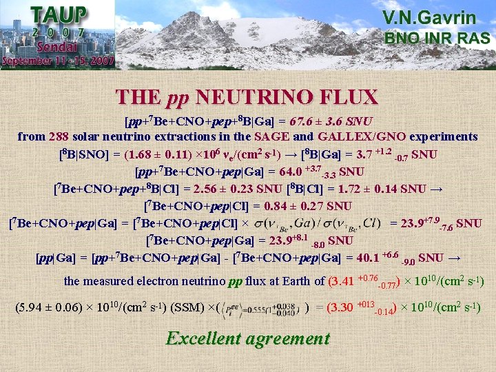 THE pp NEUTRINO FLUX [pp+7 Be+CNO+pep+8 B|Ga] = 67. 6 ± 3. 6 SNU