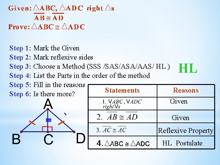 Step 1: Mark the Given Step 2: Mark reflexive sides Step 3: Choose a