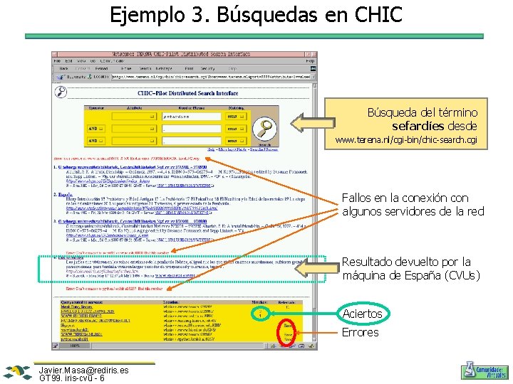 Ejemplo 3. Búsquedas en CHIC Búsqueda del término sefardíes desde www. terena. nl/cgi-bin/chic-search. cgi