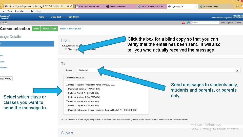 Click the box for a blind copy so that you can verify that the