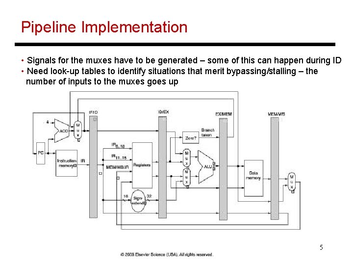 Pipeline Implementation • Signals for the muxes have to be generated – some of