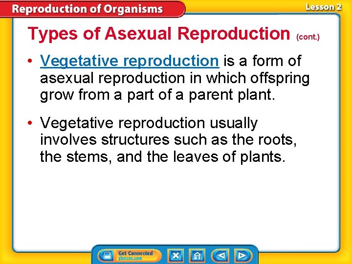 Types of Asexual Reproduction (cont. ) • Vegetative reproduction is a form of asexual