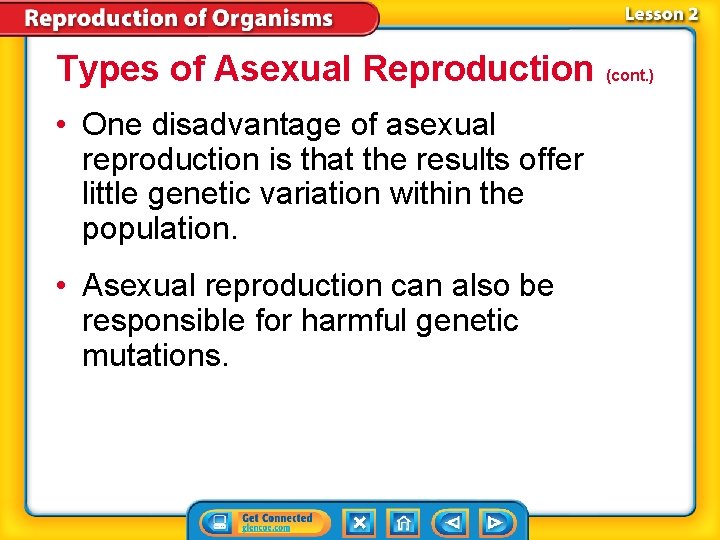 Types of Asexual Reproduction (cont. ) • One disadvantage of asexual reproduction is that