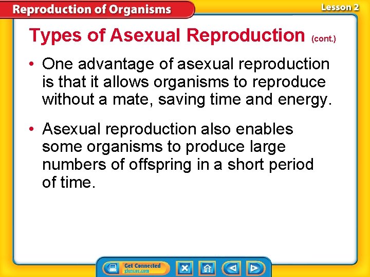 Types of Asexual Reproduction (cont. ) • One advantage of asexual reproduction is that