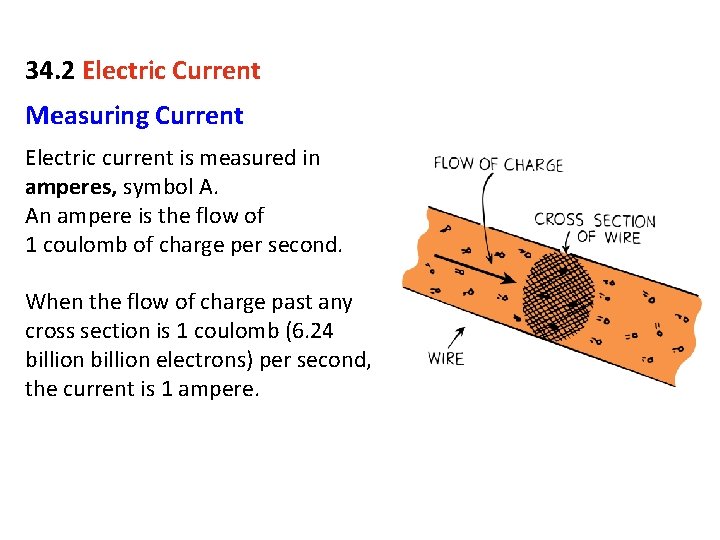 34. 2 Electric Current Measuring Current Electric current is measured in amperes, symbol A.