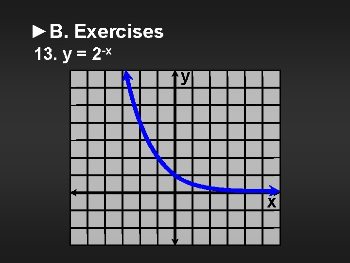 ►B. Exercises 13. y = 2 -x y x 
